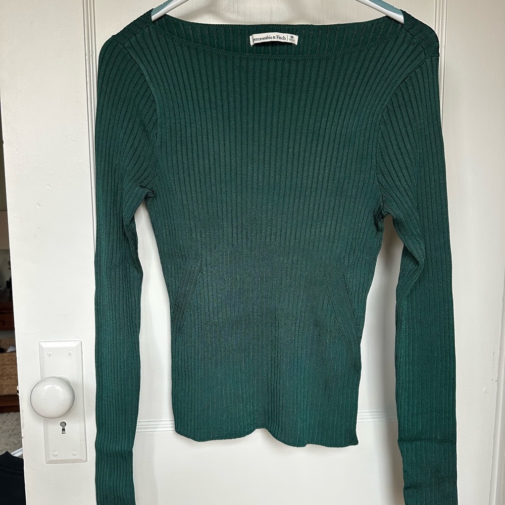 Abercrombie Teal Slash Neck Ribbed Long Sleeve Top